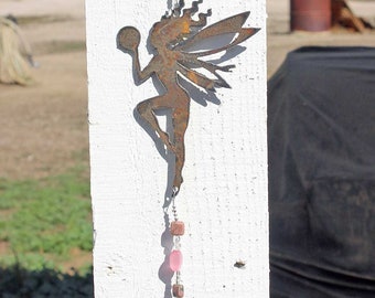 Recycled Metal Fairy Pink Bead Charm Hanging Suncatcher With Crystal Prism