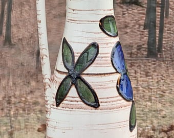 Artisan Hand Painted Pottery Pitcher Vase Austria 12 in.