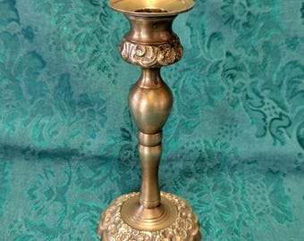 Vintage Heavy Brass Grape Leaves Candlestick/Holder 7.75"
