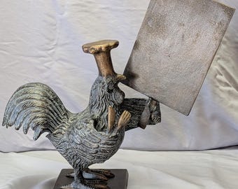 Rustic Metal Rooster/Chicken w/Chef Hat Standing Menu Board
