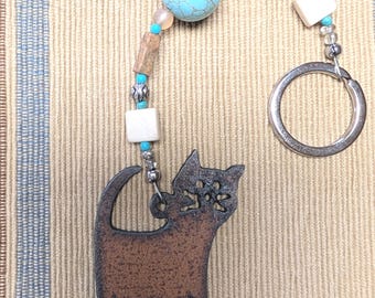 Handcrafted Cat Metal with Beads Charm/Ornament/Key Chain
