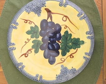 Handpainted Ceramic Decorative Grape Cluster Raised Pattern Plate 10.5"