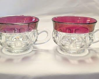 Vtg MCM King's Crown Thumbprint Ruby Punch/Tea Cups Pair