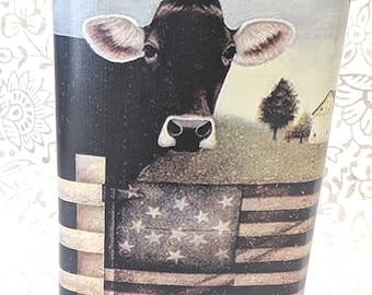 Vintage Decorative Ceramic Lowell Herrero Cow/American Flag Milk Bottle 12"