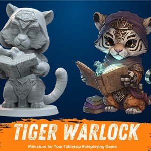 Tiger Warlock Miniature | D&D Tabaxi Miniature | DnD Jaguar Druid | RPG Catfolk | DND Sorcerer Miniature | RPG Wizard