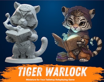 Tiger Warlock Miniature | D&D Tabaxi Miniature | DnD Jaguar Druid | RPG Catfolk | DND Sorcerer Miniature | RPG Wizard