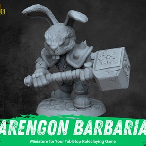 Harengon Barbarian Miniature | RPG Rabbitfolk Minis | D&D Rabbit Fighter | DND Paladin | RPG Gladiator | Tabletop Gaming Hare