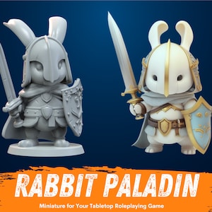 Rabbit Paladin Miniature | D&D Bunny Miniature | DnD Rabbitfolk | RPG Harengon | DND Fighter Miniature | RPG Barbarian | Tabletop Figurine