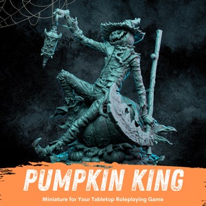 Pumpkin King Miniature Kit + Stats  | RPG Halloween Mini | D&D Pumpkin Boss | DND Skellington | RPG | Tabletop Gaming | Spooky Reaper