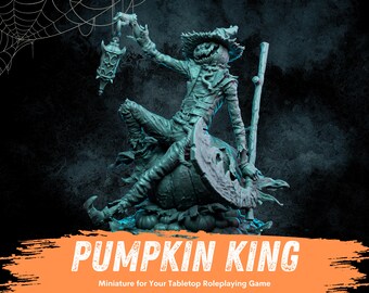Pumpkin King Miniature Kit + Stats  | RPG Halloween Mini | D&D Pumpkin Boss | DND Skellington | RPG | Tabletop Gaming | Spooky Reaper