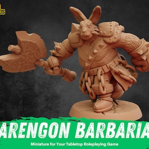 Harengon Barbarian Miniature | RPG Rabbitfolk Minis | D&D Rabbit Fighter | DND Paladin | RPG Gladiator | Tabletop Gaming Hare