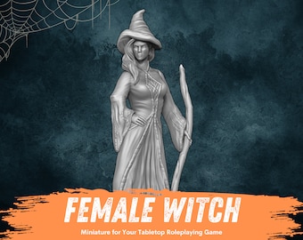 Female Witch Miniature | RPG Wizard Mini | DND Sorcerer | D&D Druid | RPG Warlock | Tabletop Gaming Spellcaster Familiar
