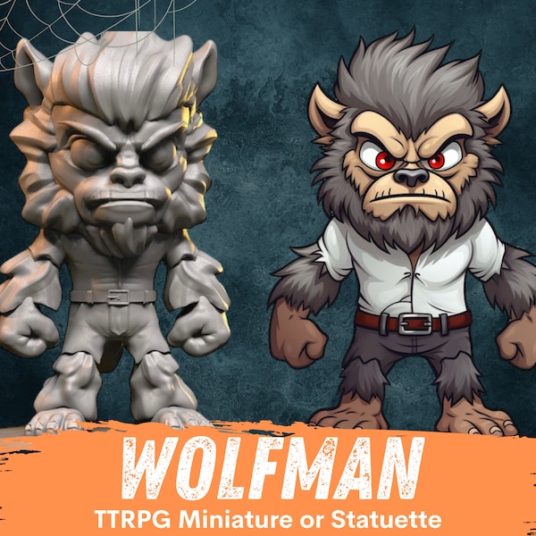 Wolfman Miniature | RPG Werewolf Mini | Lycanthrope Chibi | Werewolf Decor | Halloween Decoration | Wolfman Statue | Werewolf Funko