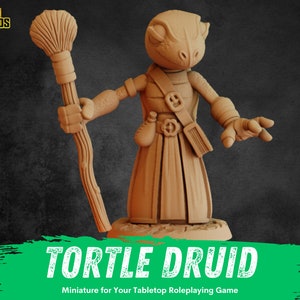 Tortle Druid Female Miniature | RPG Turtlefolk Minis | D&D Turtle Wizard | DND Tortoise Warlock | RPG Sorcerer | Tabletop Gaming Mage Hare