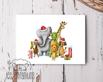 Petite carte de souhaits - Les animaux prennent la pose - version Noël