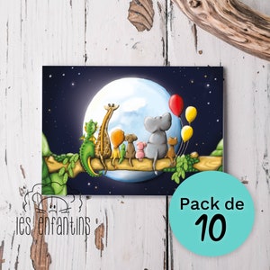 Cartes postales - paquet de 10 - cartes postales identiques - sans texte - invitation fête - animaux jungle - lune - Paquet de dix