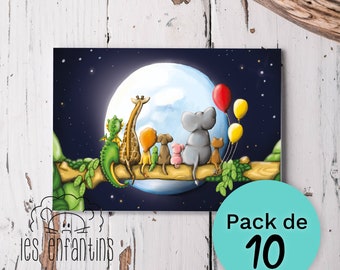 Cartes postales - paquet de 10 - cartes postales identiques - sans texte - invitation fête - animaux jungle - lune - Paquet de dix