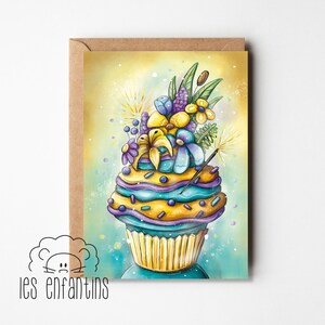 Carte d’anniversaire - carte de fête - carte de voeux - carte de souhaits - fête des mères - fête d'enfants - bébé - Cupcake - tout-petit