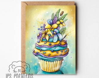 Carte d’anniversaire - carte de fête - carte de voeux - carte de souhaits - fête des mères - fête d'enfants - bébé - Cupcake - tout-petit