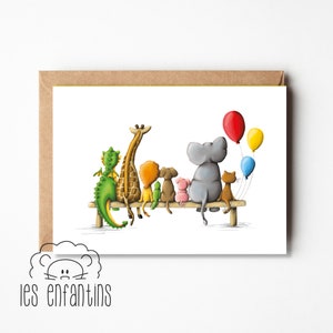 Carte de souhaits - carte de fête - carte de voeux - carte d'anniversaire - pour enfants - bébé - fille - garçons - animaux de la jungle