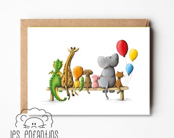 Greeting card - party card - greeting card - birthday card - for kids - baby - girl - boys - jungle animals
