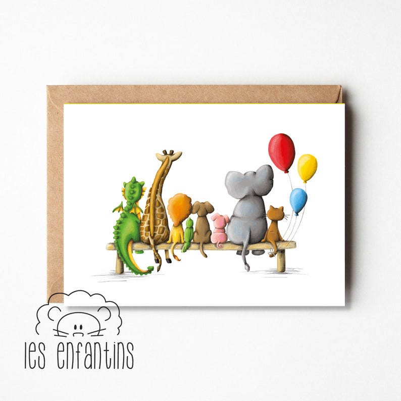 Carte de souhaits - carte de fête - carte de voeux - carte d'anniversaire - pour enfants - bébé - fille - garçons - animaux de la jungle imagem 1