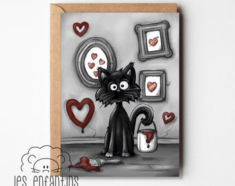 Carte de souhaits - carte de fête - carte de voeu - Saint-Valentin - Amoureux - je t'aime - Chat noir - amoureux des chats - fait au Québec