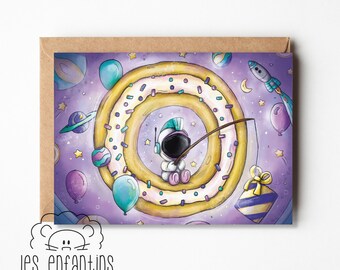 Carte d’anniversaire - carte de fête - carte de voeux - carte de souhaits - pour un enfant - bébé - tout-petit - astronaute - fait au Québec