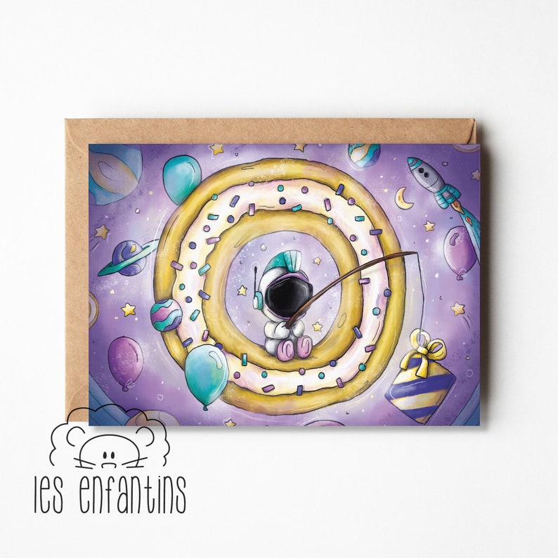 Carte d’anniversaire - carte de fête - carte de voeux - carte de souhaits - pour un enfant - bébé - tout-petit - astronaute - fait au Québec image 1
