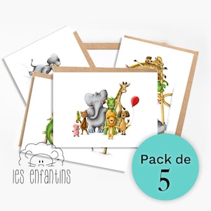 Paquet cartes de souhaits - pack de 5 cartes de voeux - cartes d'anniversaire - carte de fête - paquet de cartes - enfants - animaux - bébé