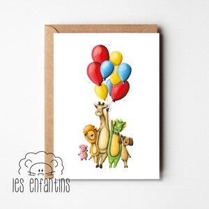 Carte de souhaits - Les animaux s'envolent en ballons