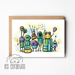 Carte d’anniversaire - carte de souhaits - carte de fête - garçon - bébé - carte de voeux - shower bb - fille - fait au québec - robots