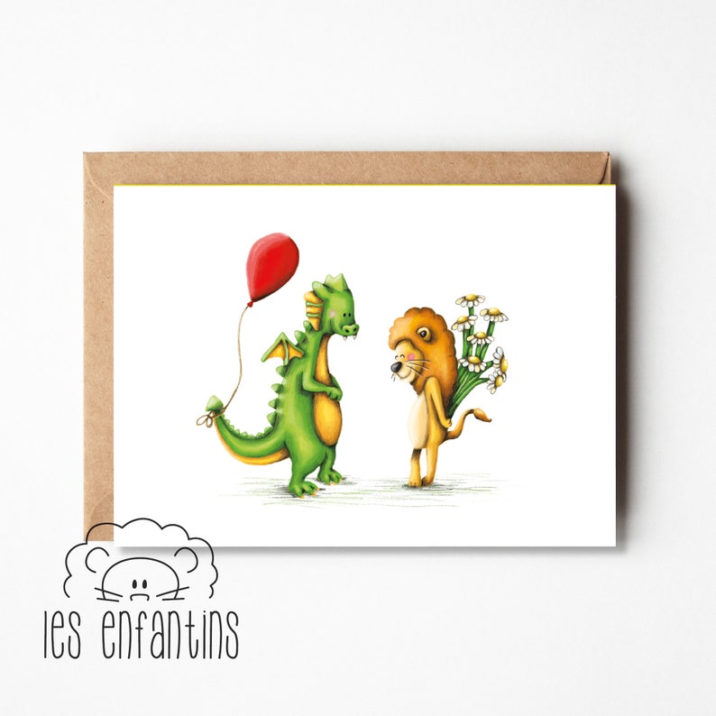 Carte de souhaits - Le dragon et le lion s'aiment imagem 1