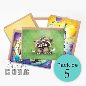 Paquet cartes de souhaits - cartes anniversaire - pack - carte de voeux - carte fête - enfants - baptême - naissance - bébé - chats animaux
