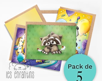 Paquet cartes de souhaits - cartes anniversaire - pack - carte de voeux - carte fête - enfants - baptême - naissance - bébé - chats animaux