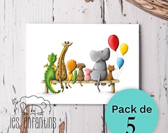 Paquet cartes de souhaits - 5 cartes de Noël - carte pour enfant - ensemble de cartes - carte anniversaire - carte invitation bébé
