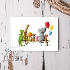 Carte de souhaits - petite carte avec enveloppe - carte de voeux - carte pour bébé, enfant, naissance, fête amis - animaux de la jungle