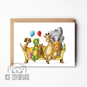 Carte de souhaits - Les animaux sur le sofa