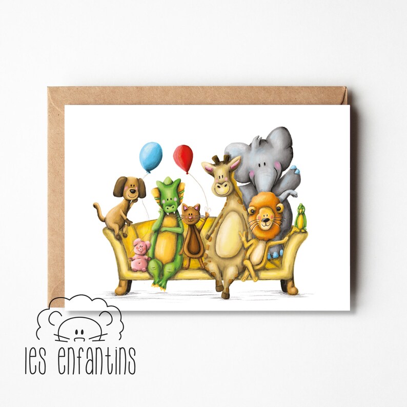 Carte de souhaits - Les animaux sur le sofa image 1