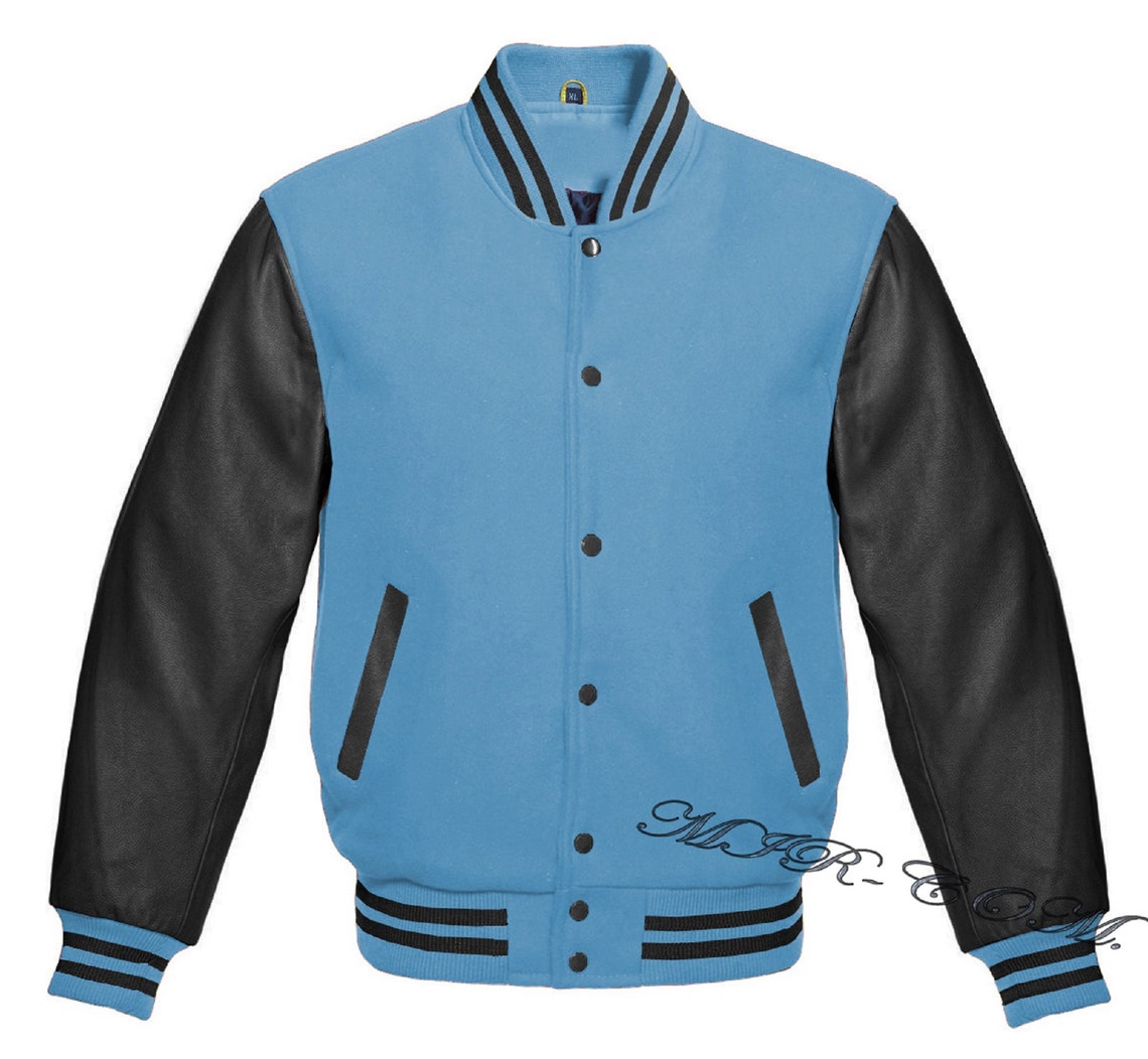 Letterman Baseball Varsity Jacket Sky Blue Wool and Genuine | Etsy
