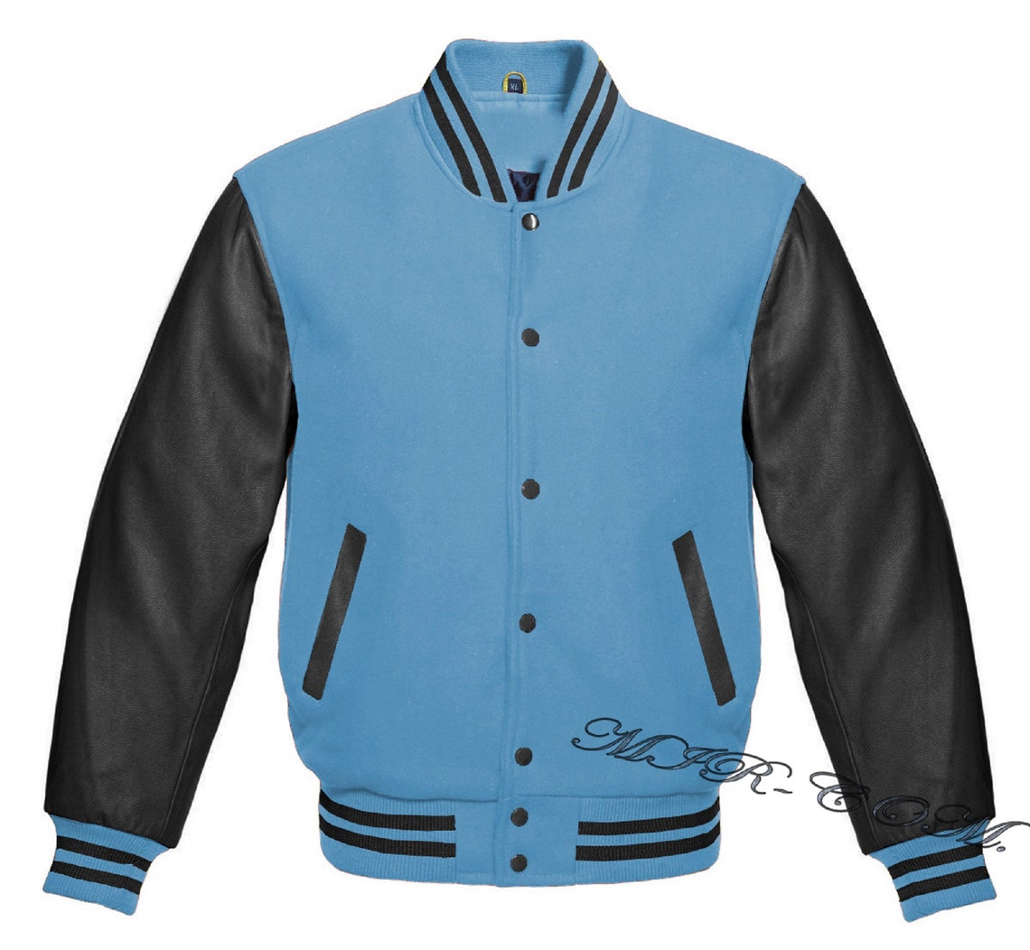 Letterman Baseball Varsity Jacket Sky Blue Wool and Genuine Etsy