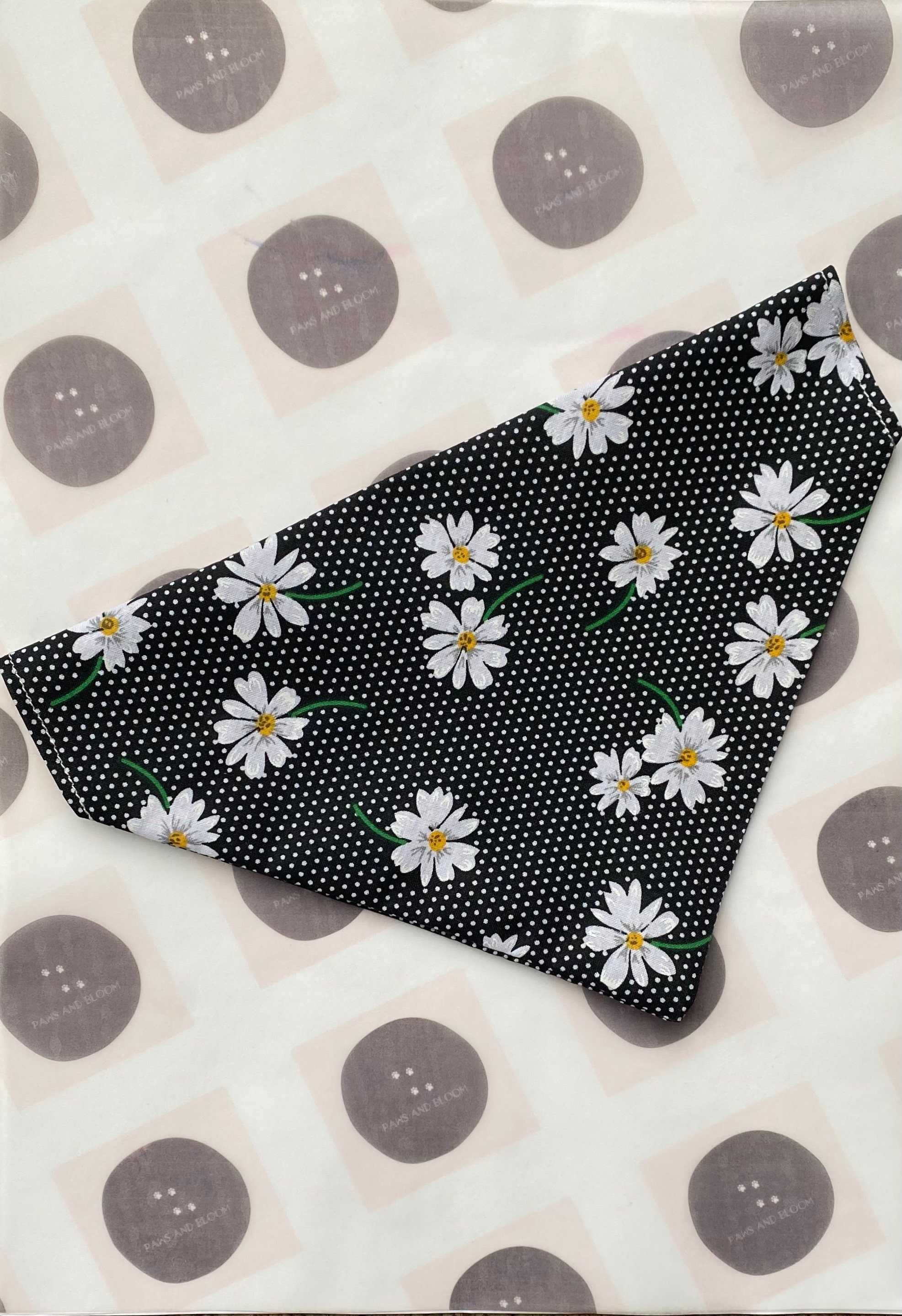 Daisy Flower on Black Bandana Etsy