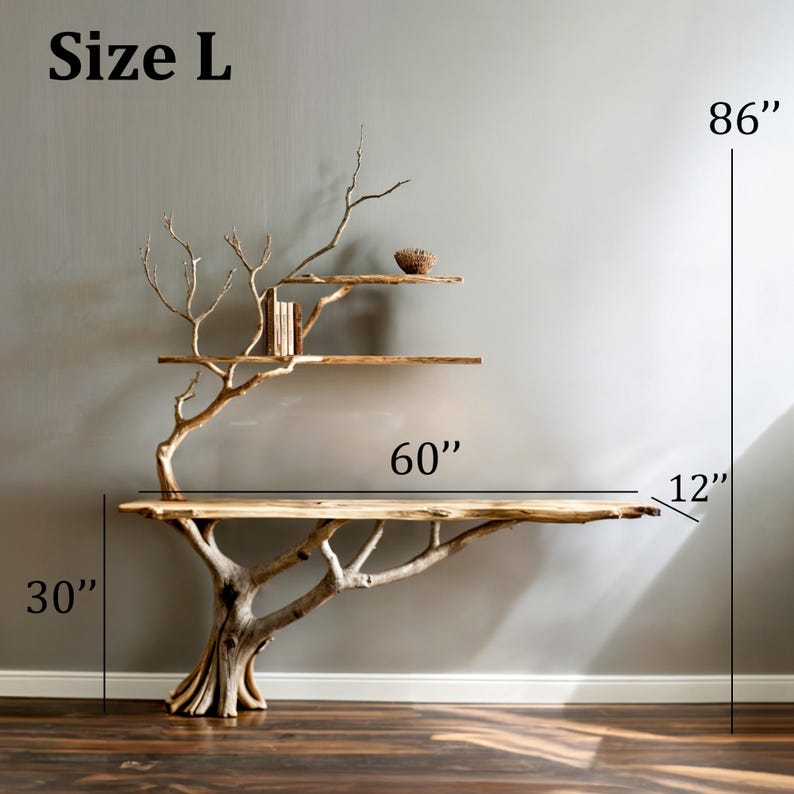 Driftwood Branch Tree Console Table Natural Solid Wood Tree Bookshelf ...
