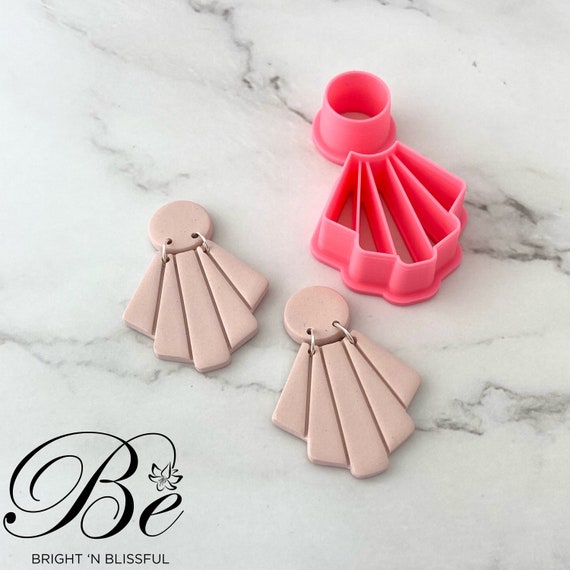 Clay Cutter Embossed Feather Fan Shape Polymer Clay Earring Cutters UK  Cookie Cutter Clay Cutters Clay Tools Lined Embossing 