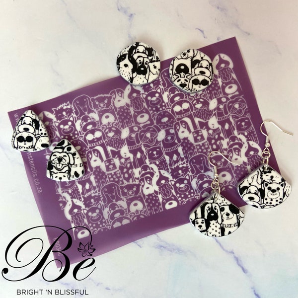 Dogs Puppies | Polymer Clay Silk Screen Stencil | UK | Pattern Silkscreen | Stencils | Earrings | Clay Tools