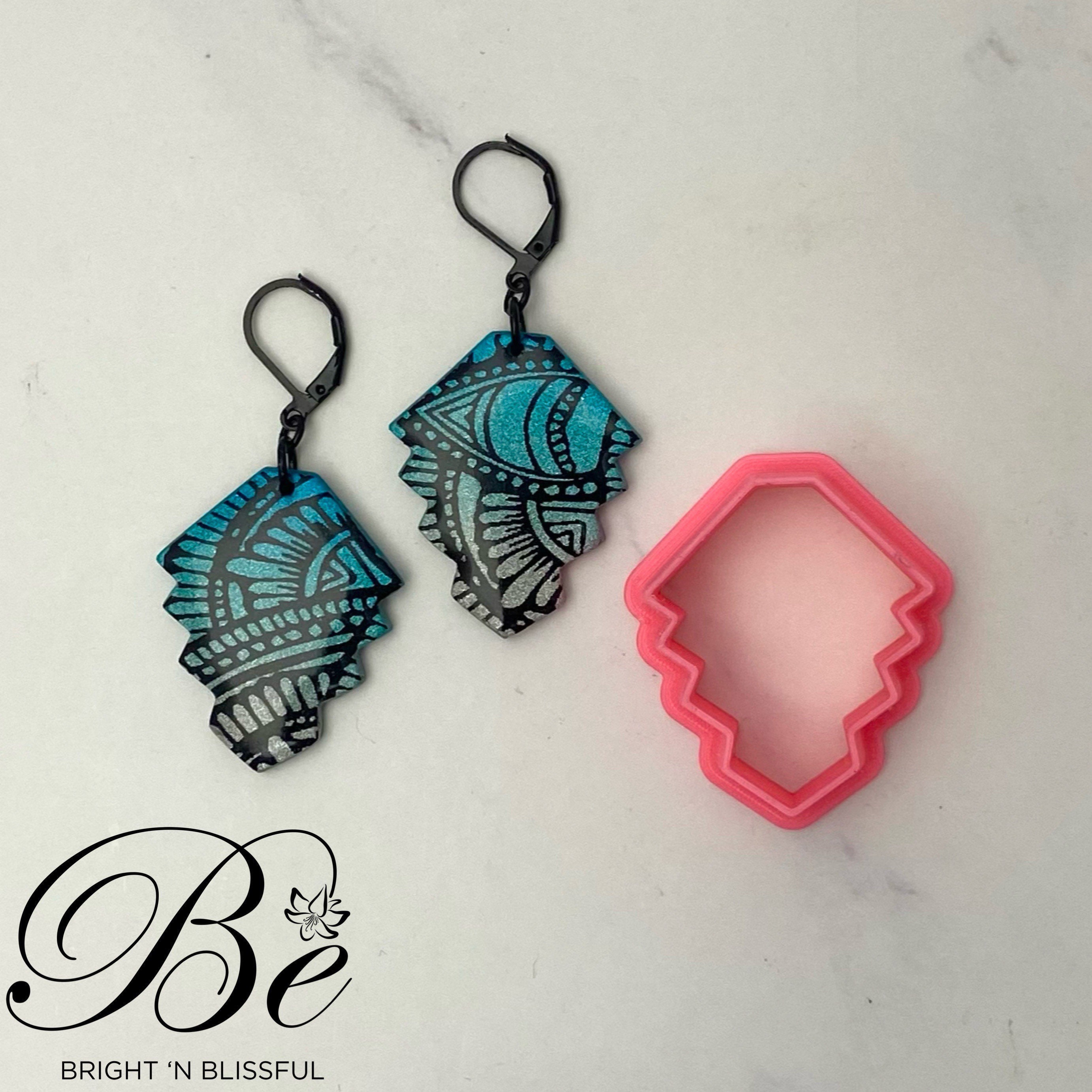 Clay Cutter Embossed Feather Fan Shape Polymer Clay Earring