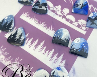 Tree Silhouette Mountain Field | Polymer Clay Silk Screen Stencil | Pattern Silkscreen | Stencils | Earrings | Jewellery | Clay Tools