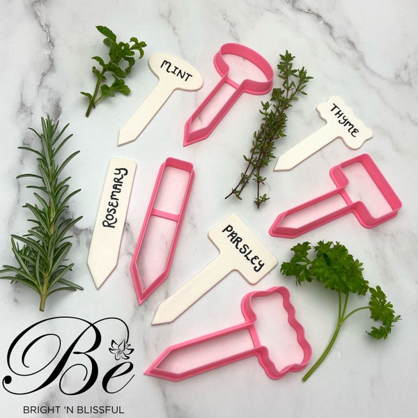 Set Herb Label Cutter | Herb Signs | Plant Markers | Name Plates | Garden Tags | Polymer Clay Cutters | UK | Clay Tools | Shape Cutter