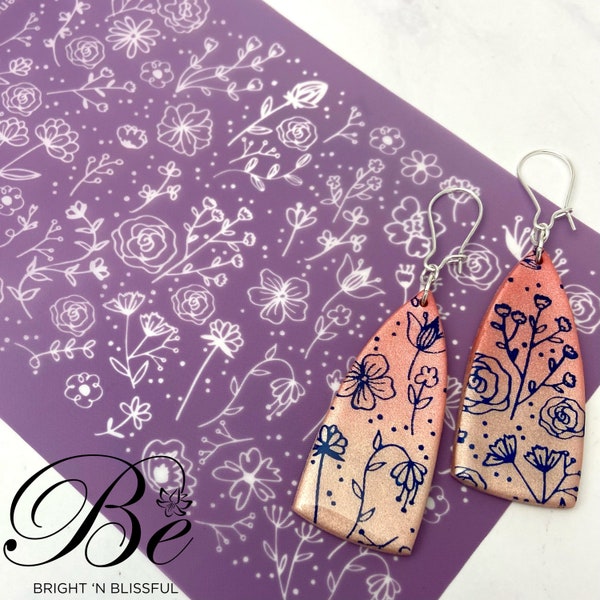 Wildflowers | Polymer Clay Silk Screen Stencil | UK |Pattern Silkscreen | Stencils | Earrings | Jewellery | Silkscreens | Clay Tools