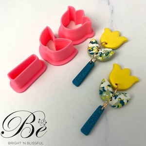 Clay Cutter 3 Part Set Tulip, Leaf, Stem | Stud, Triangle, Tulip | Unique Shape | Polymer Clay Earring Cutters | UK | Clay Tools